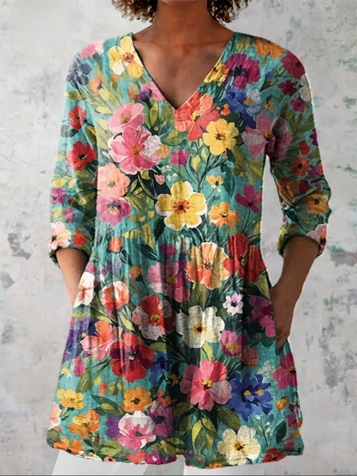 Long Blouse with V-Neck