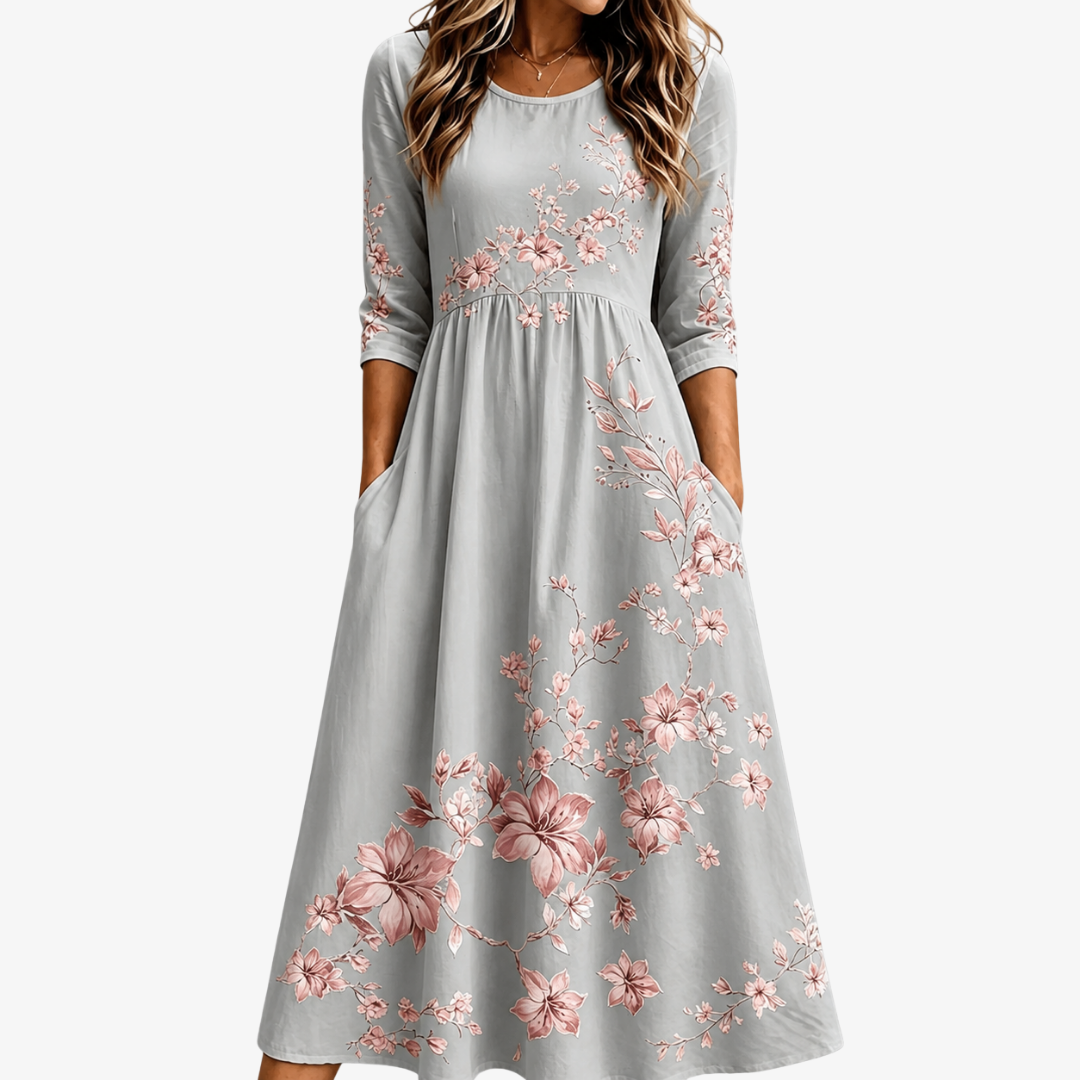 Silver Floral Midi Dress