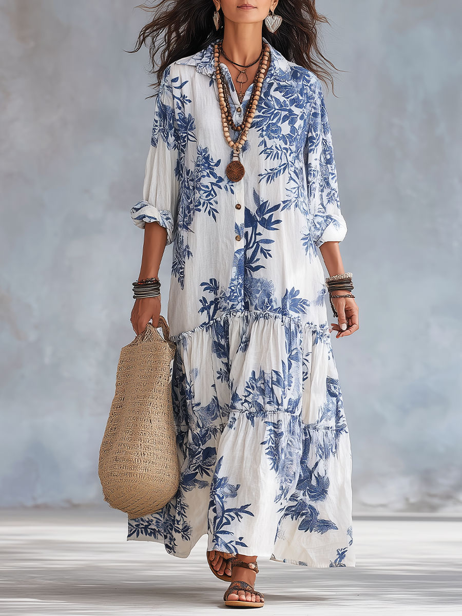 Bohemian Maxi Floral Dress with Ruffles
