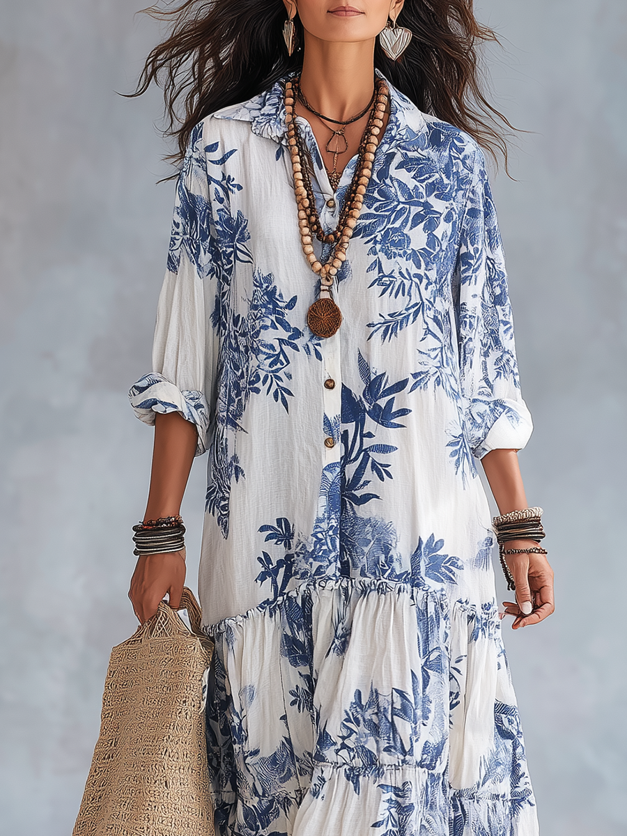 Bohemian Maxi Floral Dress with Ruffles