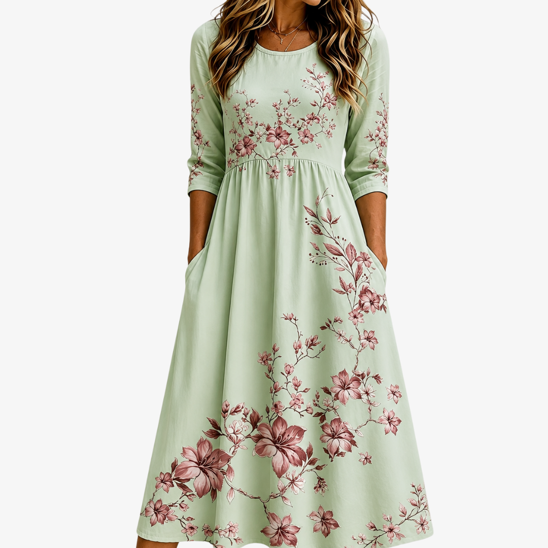 Grace Sage Flower Midi Dress