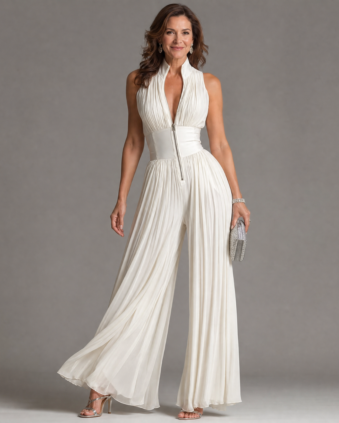 Zaria | Wide Leg Jumpsuit with Pleated Halter Neck