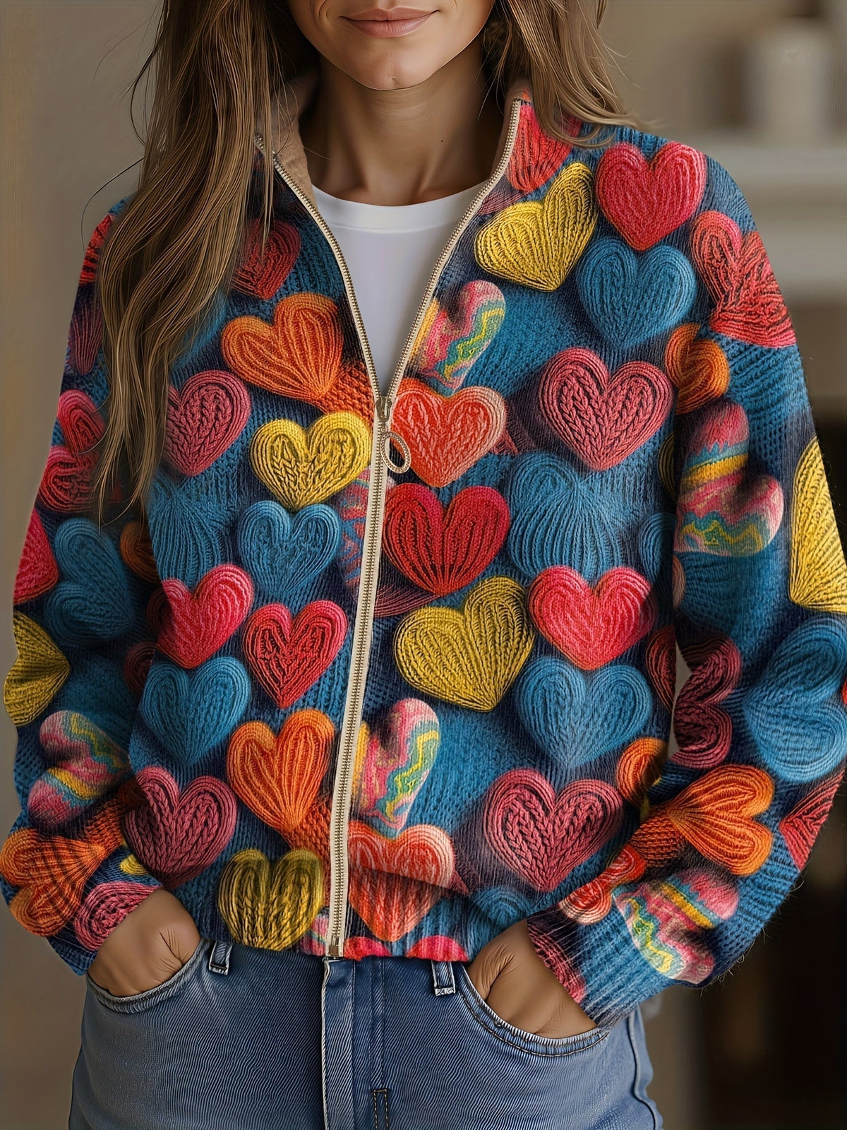 Valentine | Multicolored Hearts Cardigan