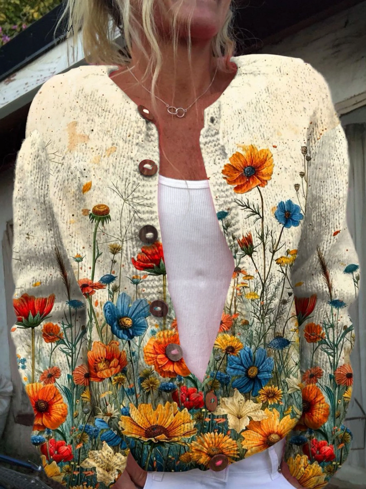 Tansy™ | Retro Floral Pattern Knit Cardigan