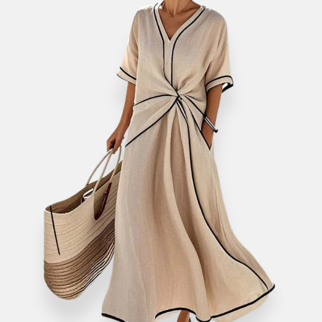 Dress with Knot and Contrast Edges