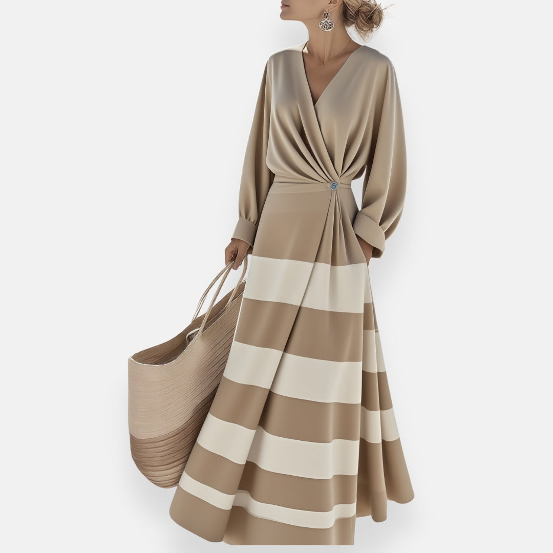 Striped Dress with Draped Knot
