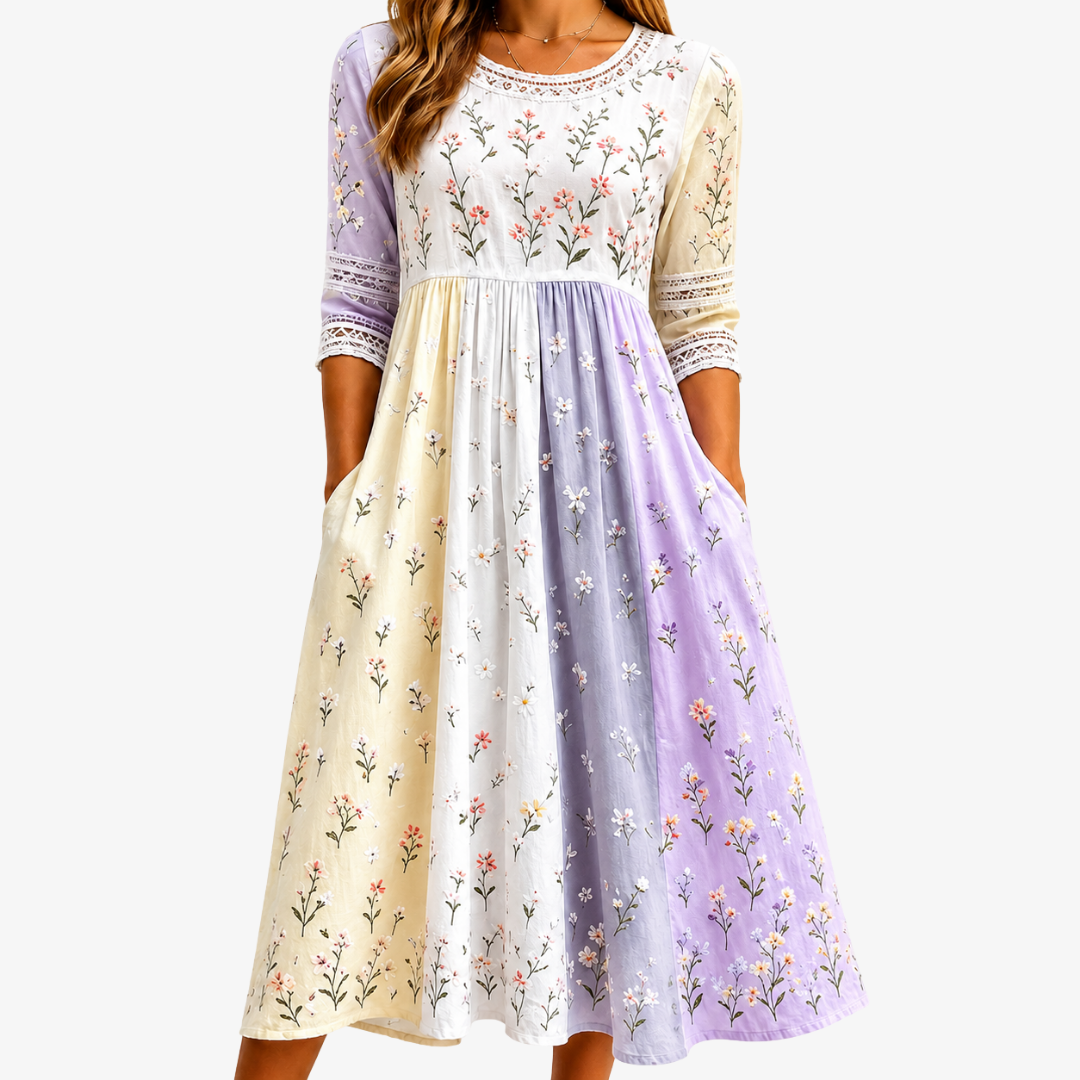 Lavender Patchwork Midi Dress