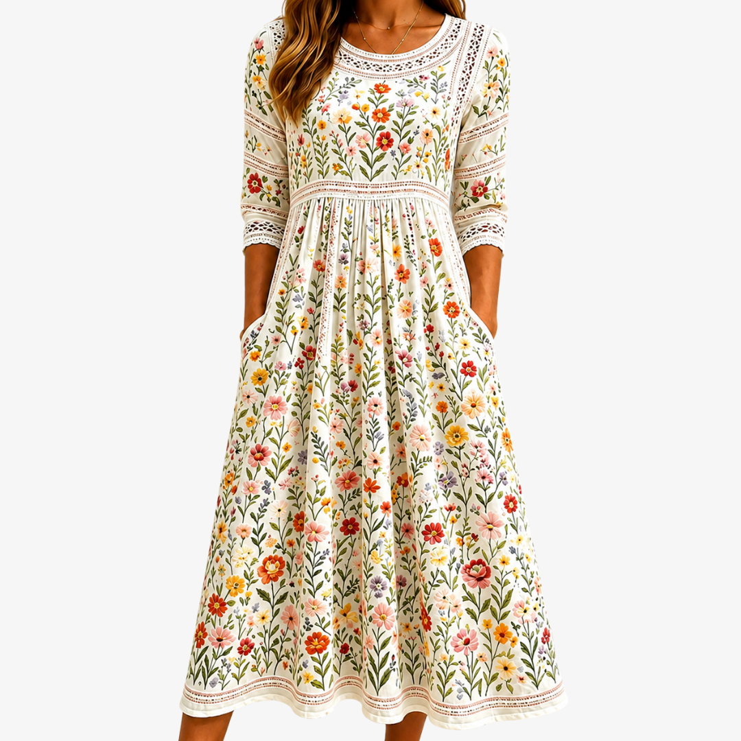 Charming Midi Dress Field of Flowers