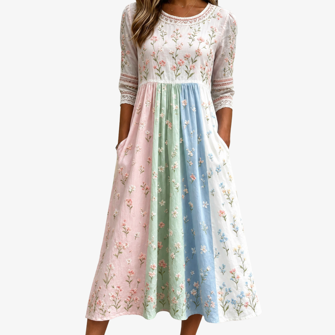 Pastel Floral Midi Dress with Pockets Meadow