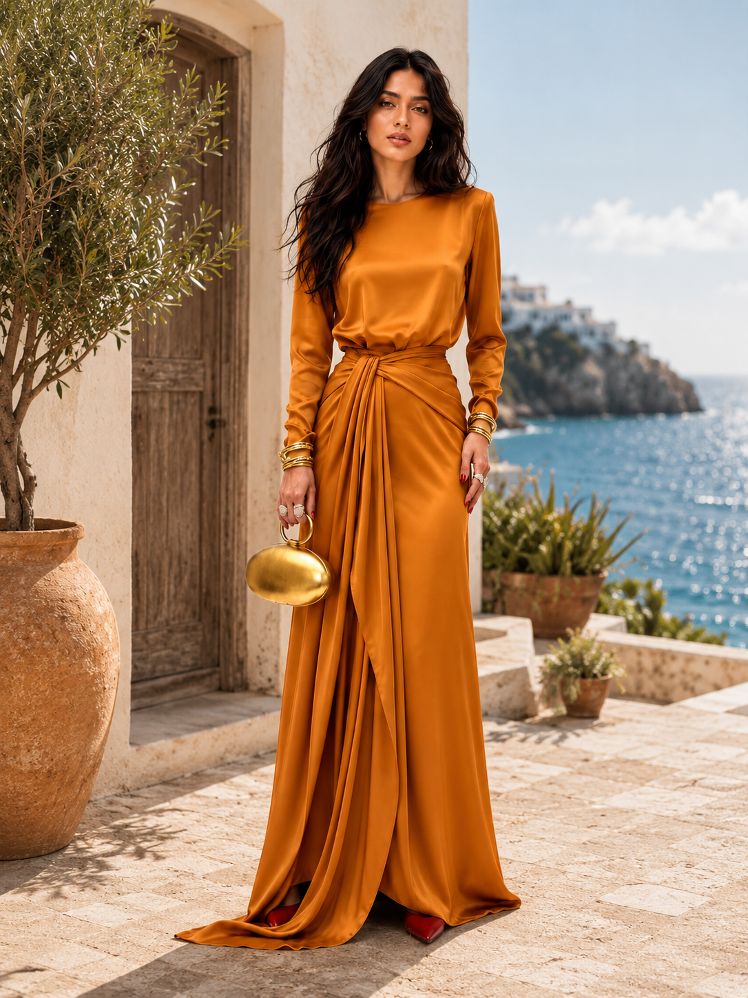 Elegant Maxi Dress in Draped Satin