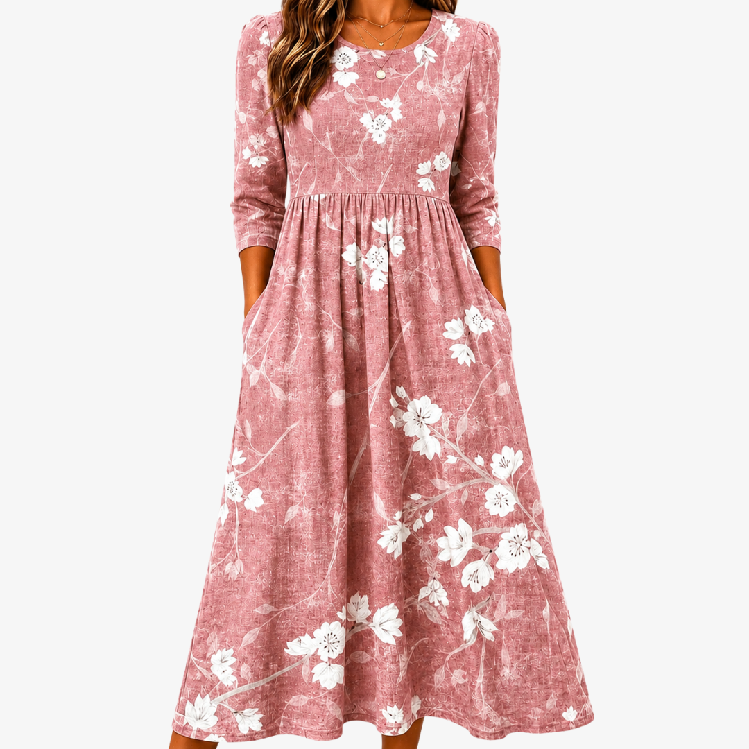 Grace Rose Midi Dress with Pockets