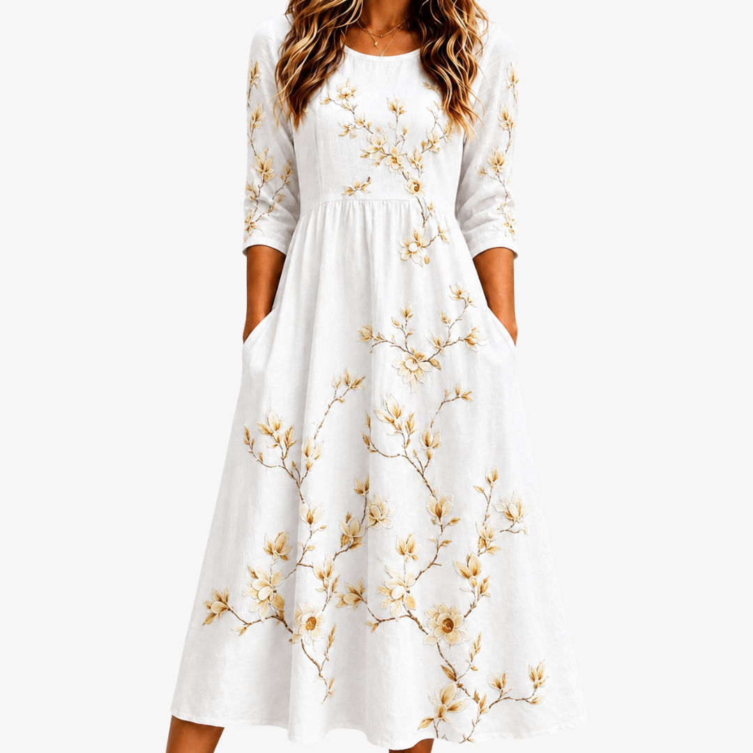 Midi Dress with Ivory Floral Pocket