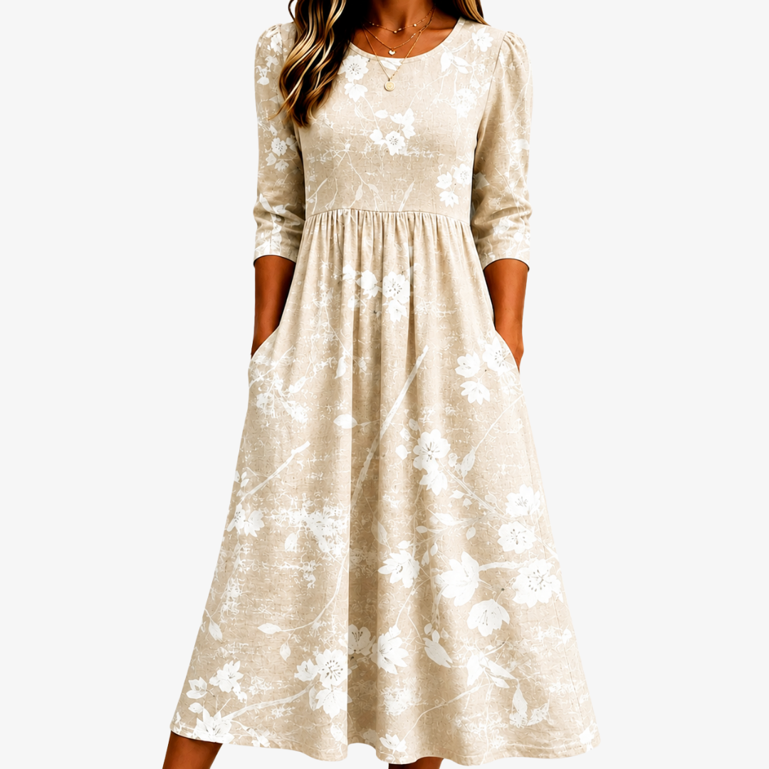 Soft Midi Dress with Wildflower Print