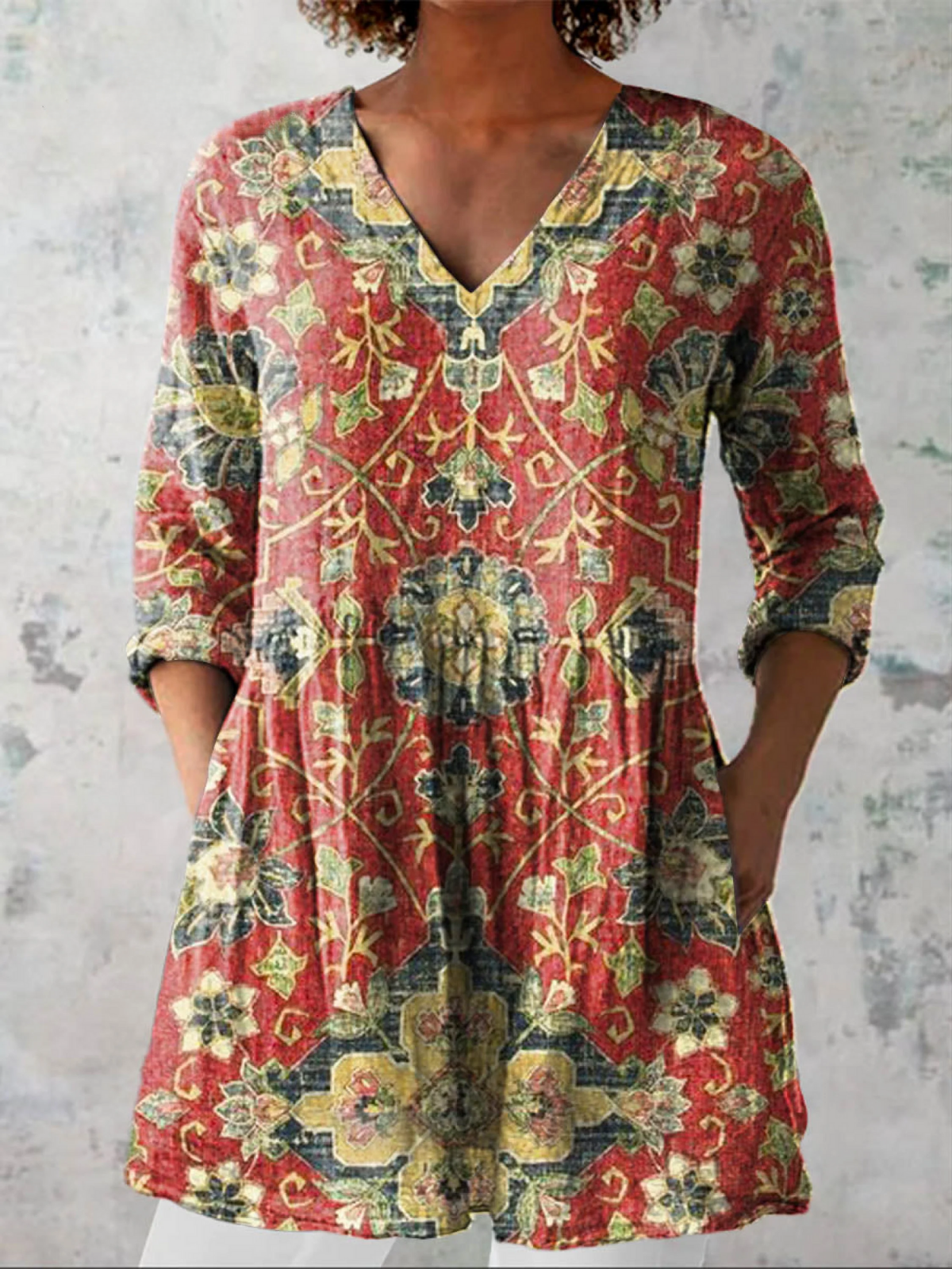 Long V-Neck Blouse