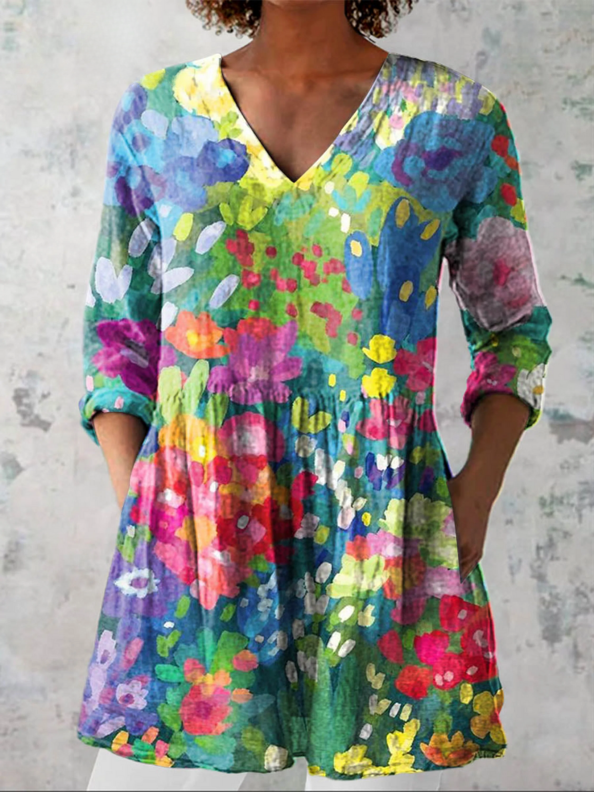 Long V-Neck Blouse