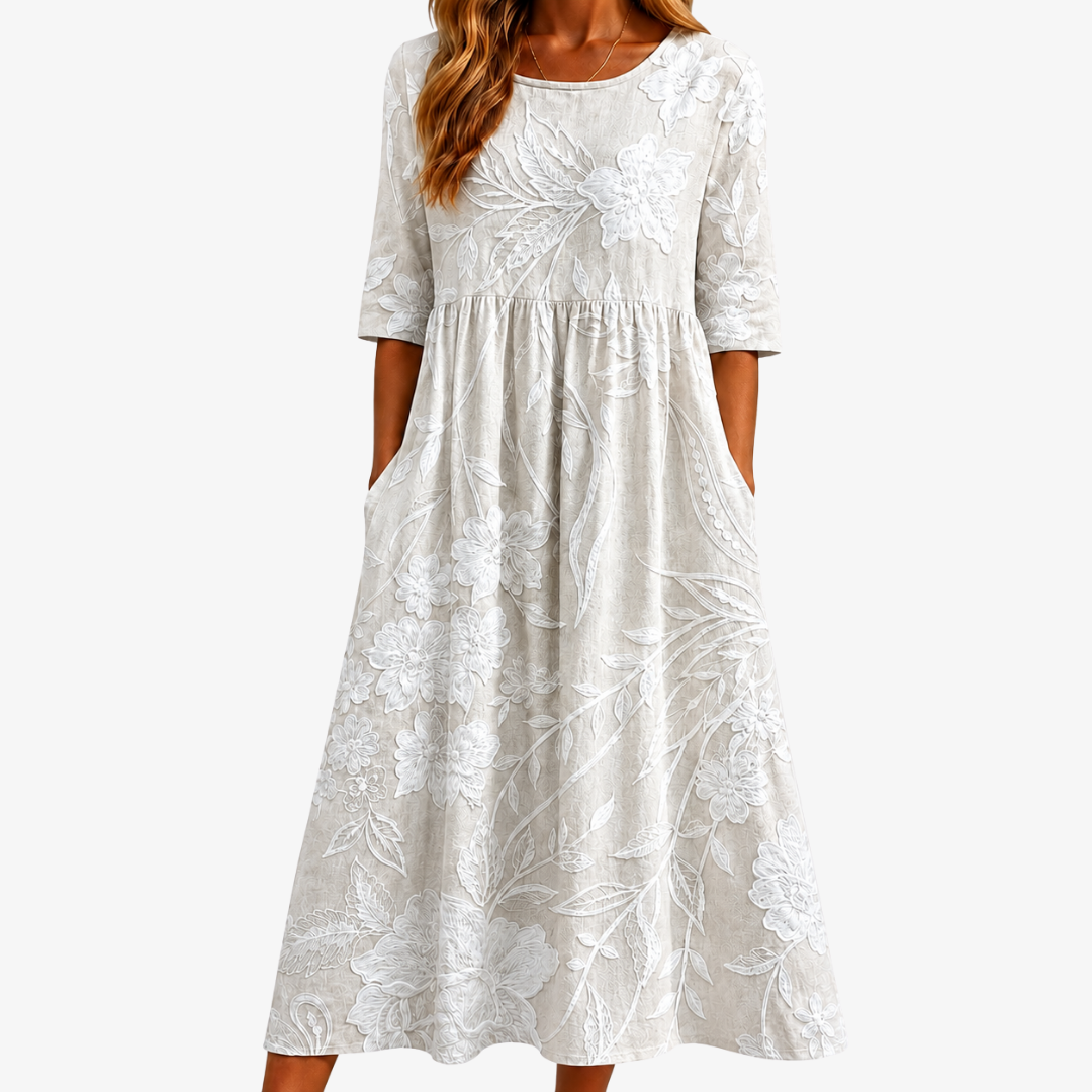 Elegant Midi Dress with Pockets Whispering Garden