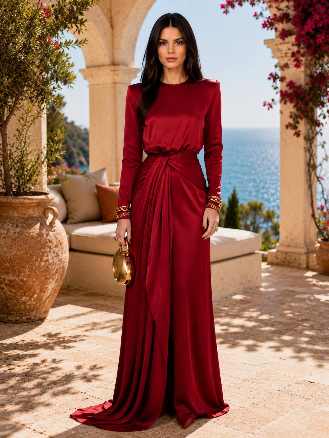 Elegant Maxi Dress in Draped Satin