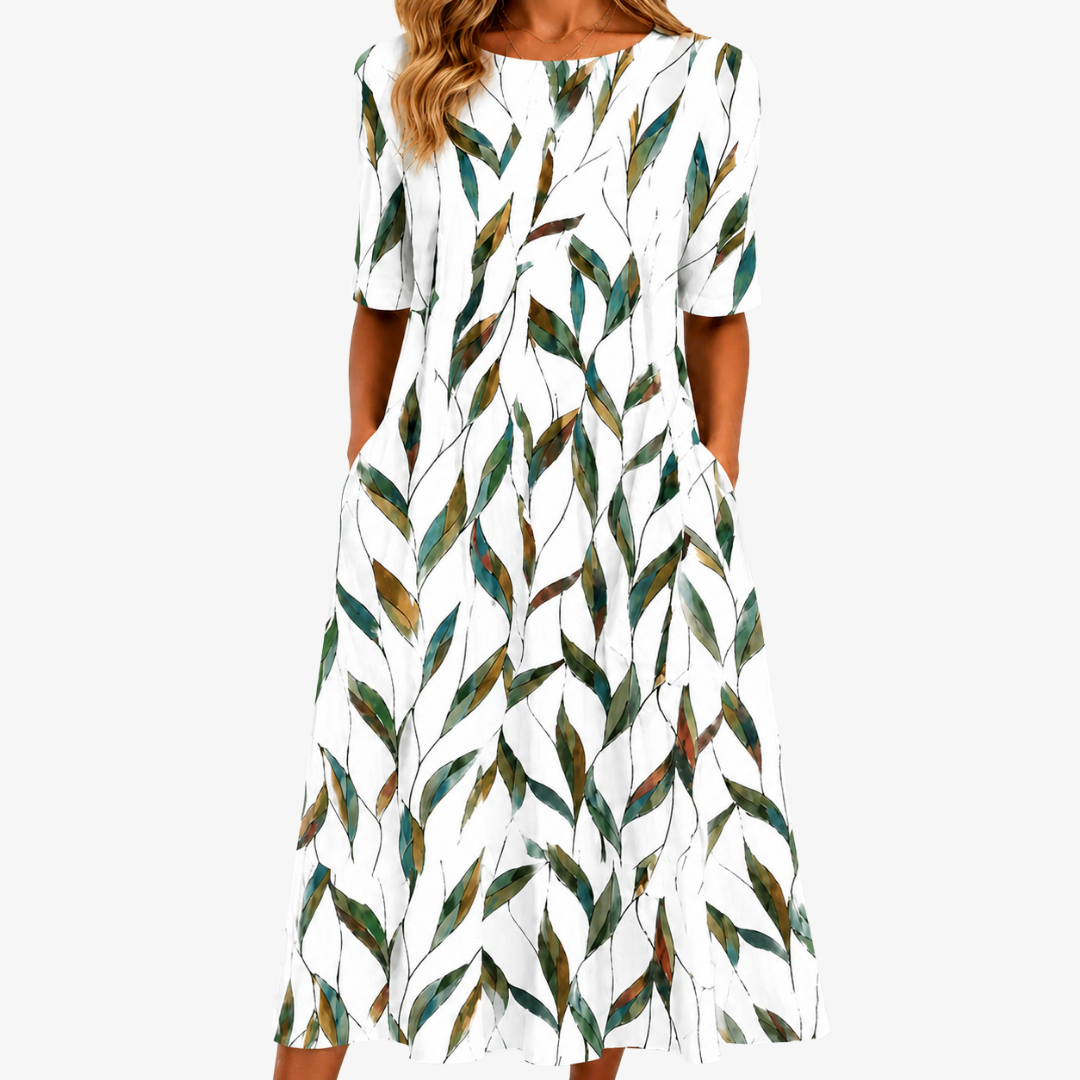 Willow Meadow Midi Botanical Dress with Pockets