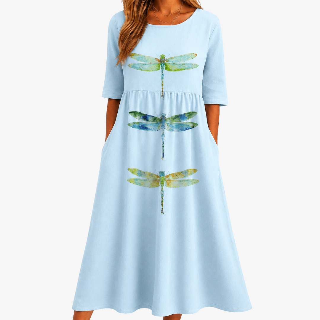 Sky Meadow Midi Dress with Pockets