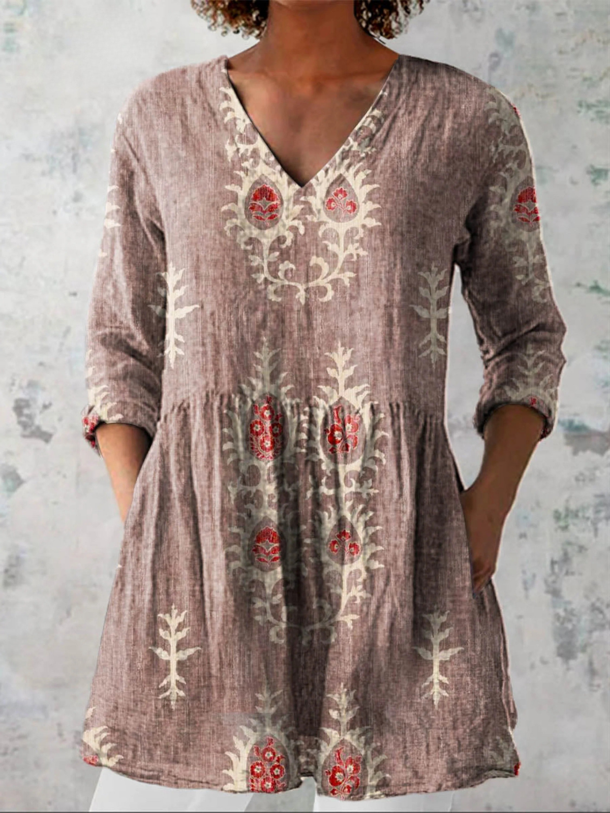 Long Blouse with V-Neck