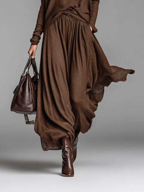 Sweater and Skirt Set with Round Neck