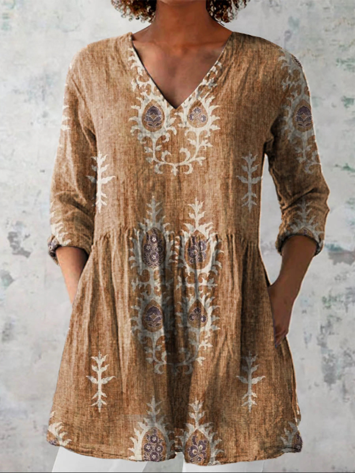 Long Blouse with V-Neck