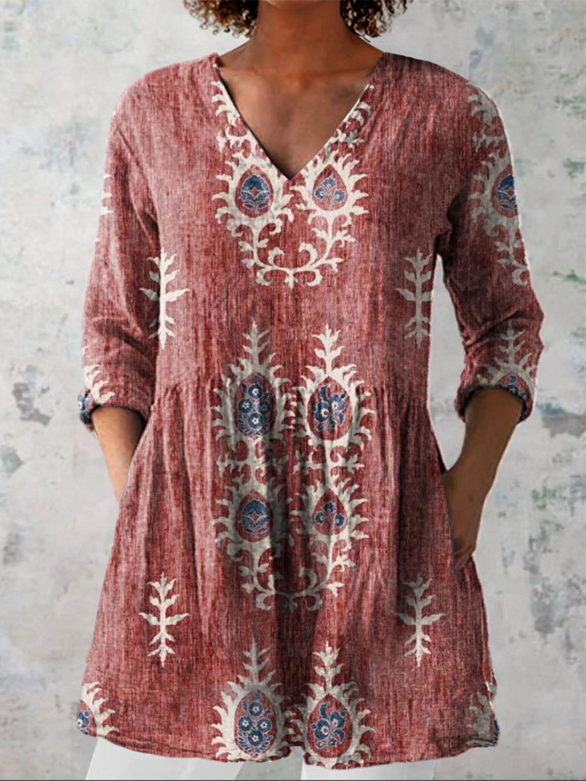 Long Blouse with V-Neck