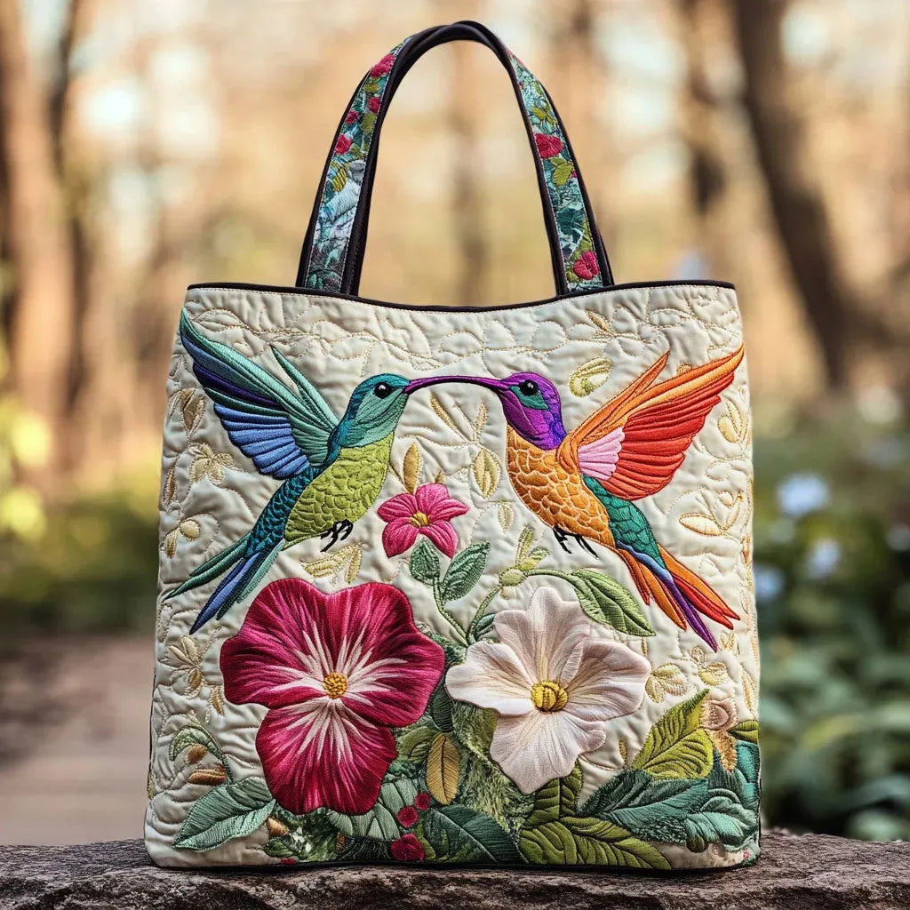 Padded Hummingbird Quilted Tote Bag