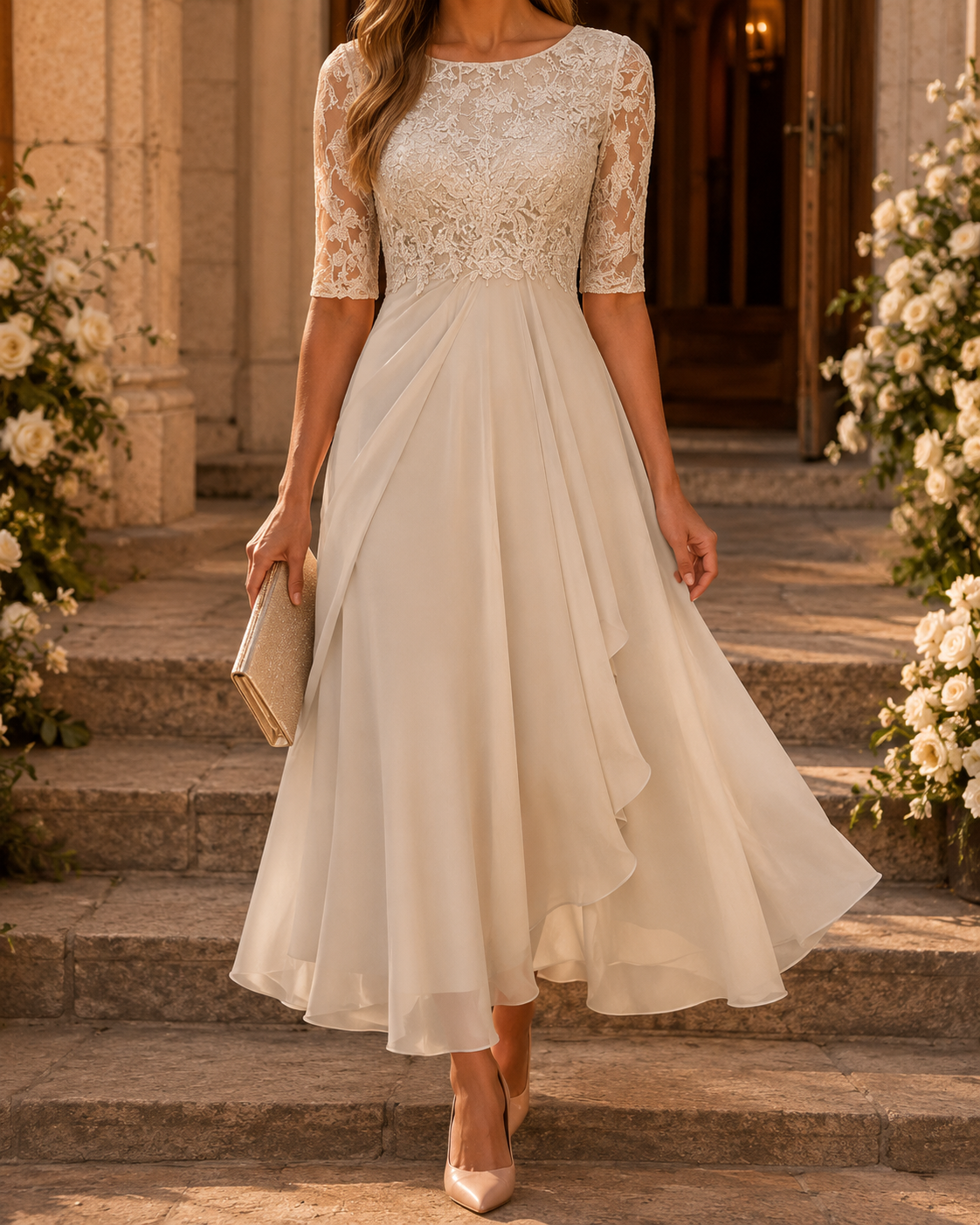 Rose Lace Midi Dress