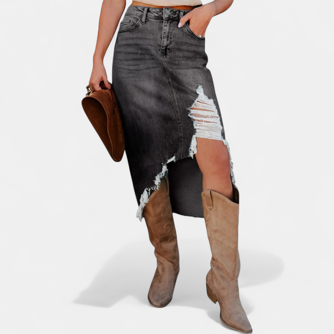 Relaxed High-Waist Denim Maxi Skirt