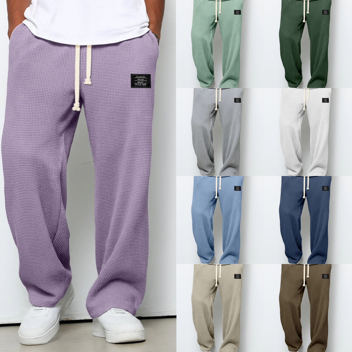 Wide-Leg Honeycomb Pattern Trousers