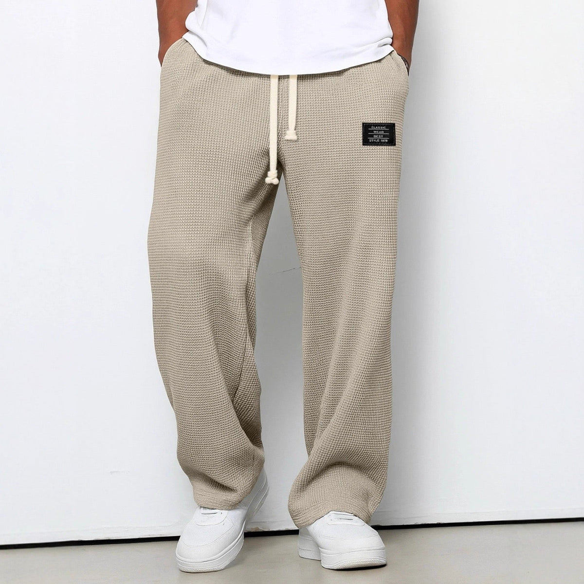 Wide-Leg Honeycomb Pattern Trousers