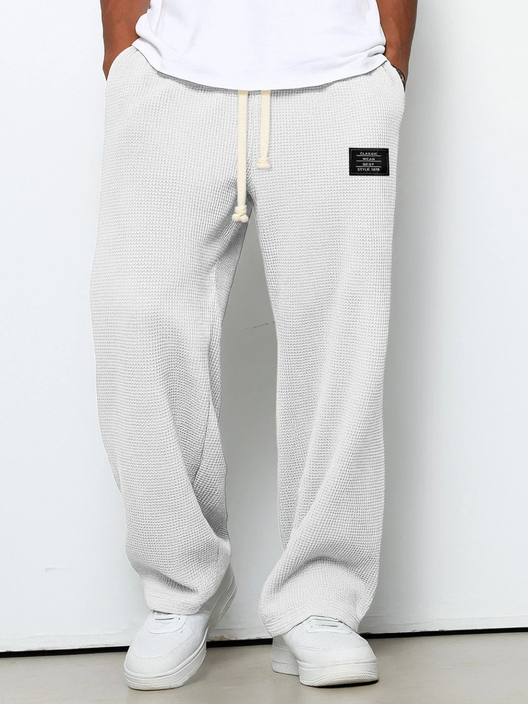Wide-Leg Honeycomb Pattern Trousers
