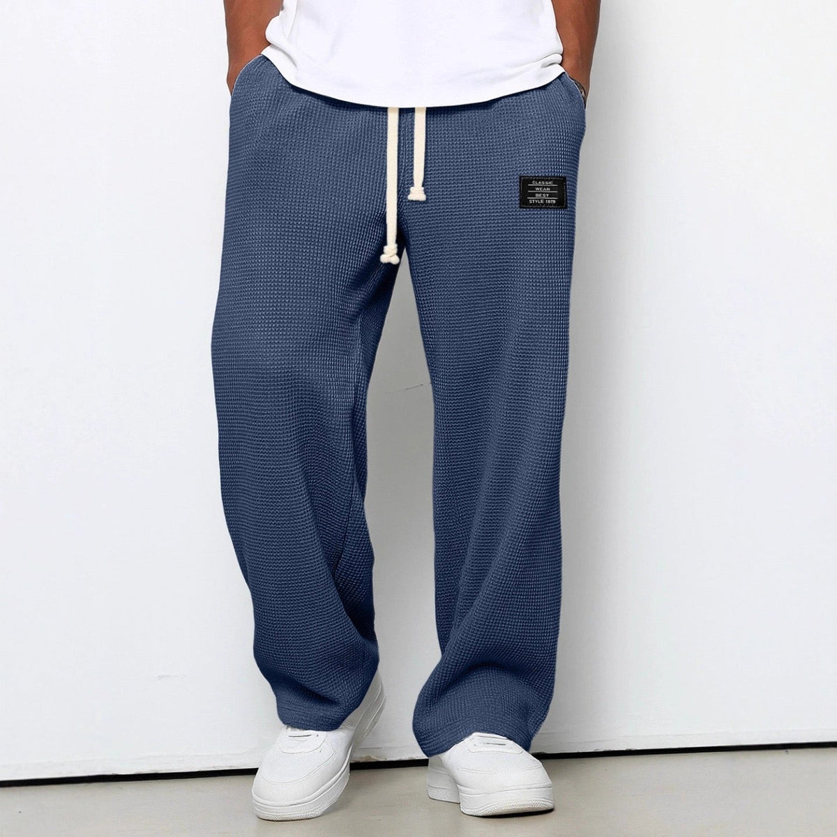 Wide-Leg Honeycomb Pattern Trousers