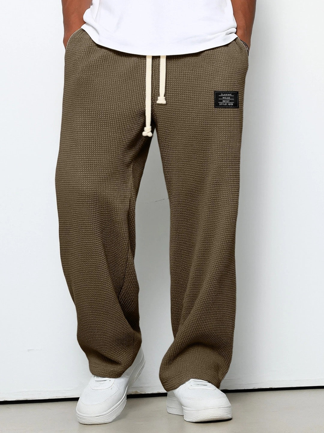 Wide-Leg Honeycomb Pattern Trousers
