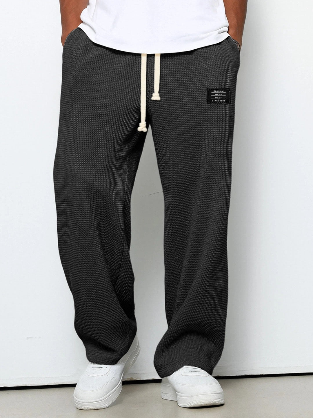 Wide-Leg Honeycomb Pattern Trousers