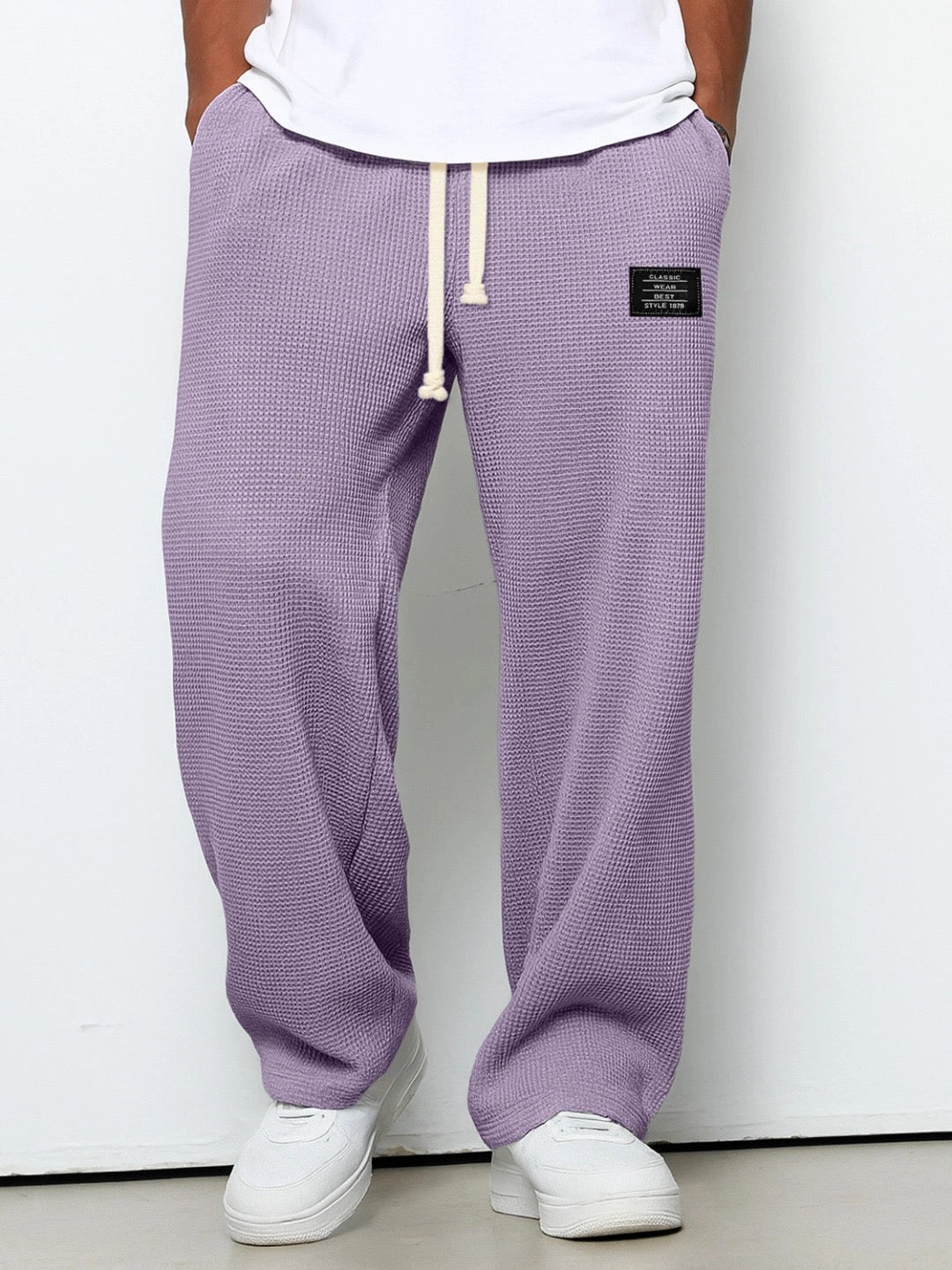 Wide-Leg Honeycomb Pattern Trousers