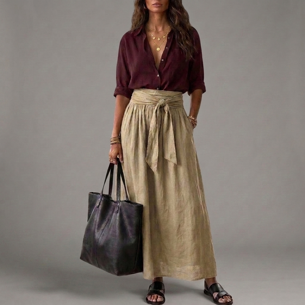 SAHARA | Black Top and Olive Green Midi Skirt Two-Piece Set