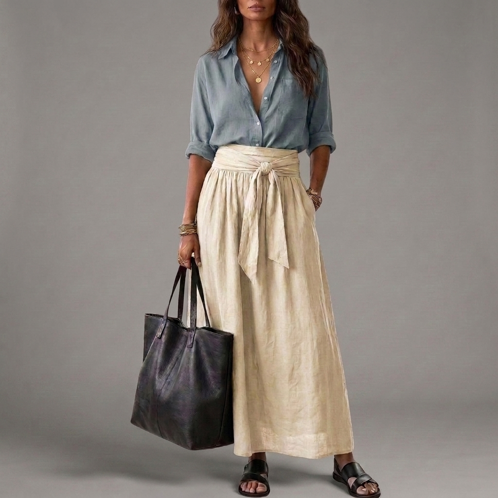 SAHARA | Black Top and Olive Green Midi Skirt Two-Piece Set