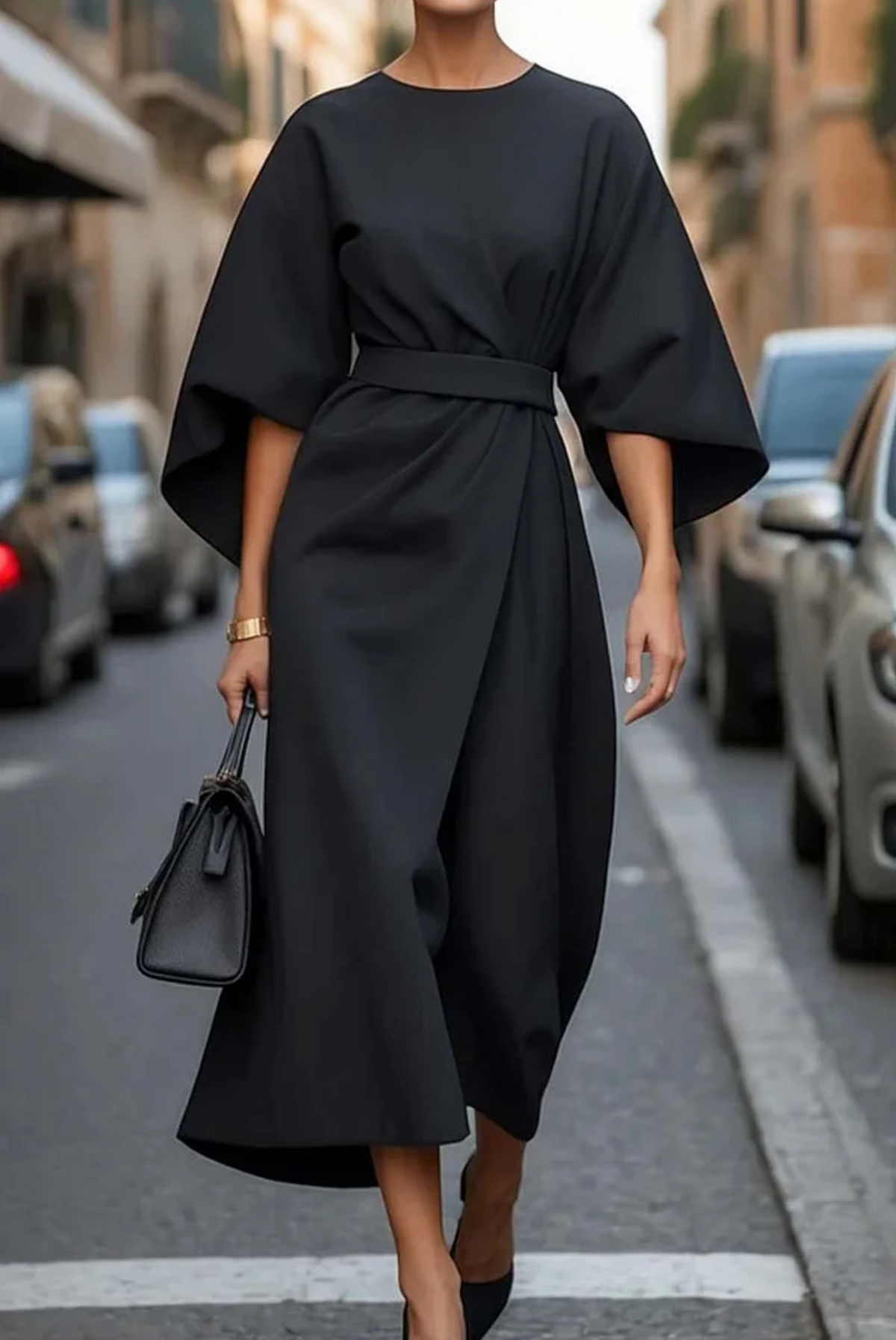 Elegant Lantern Sleeve Dress with Belt