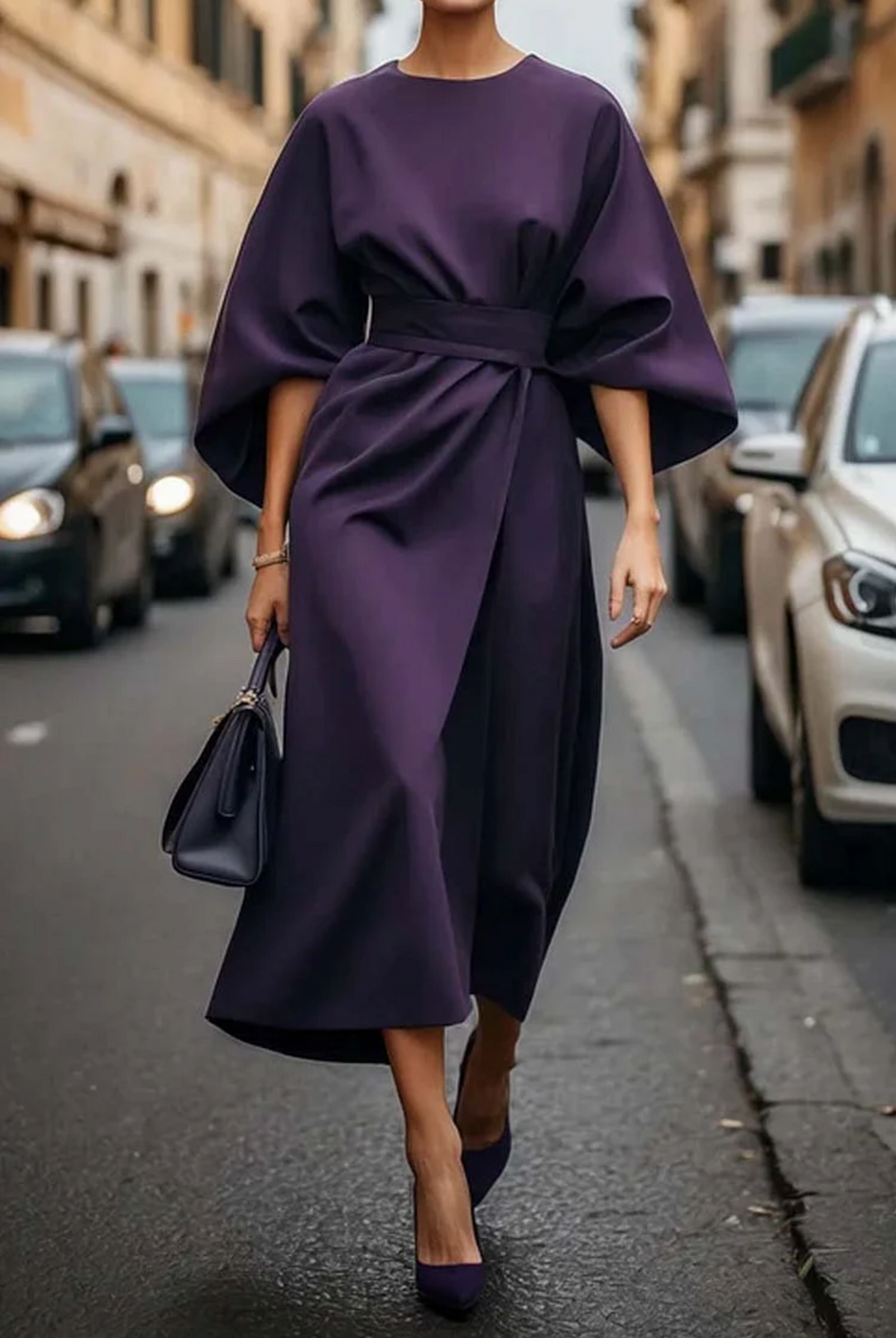 Elegant Lantern Sleeve Dress with Belt