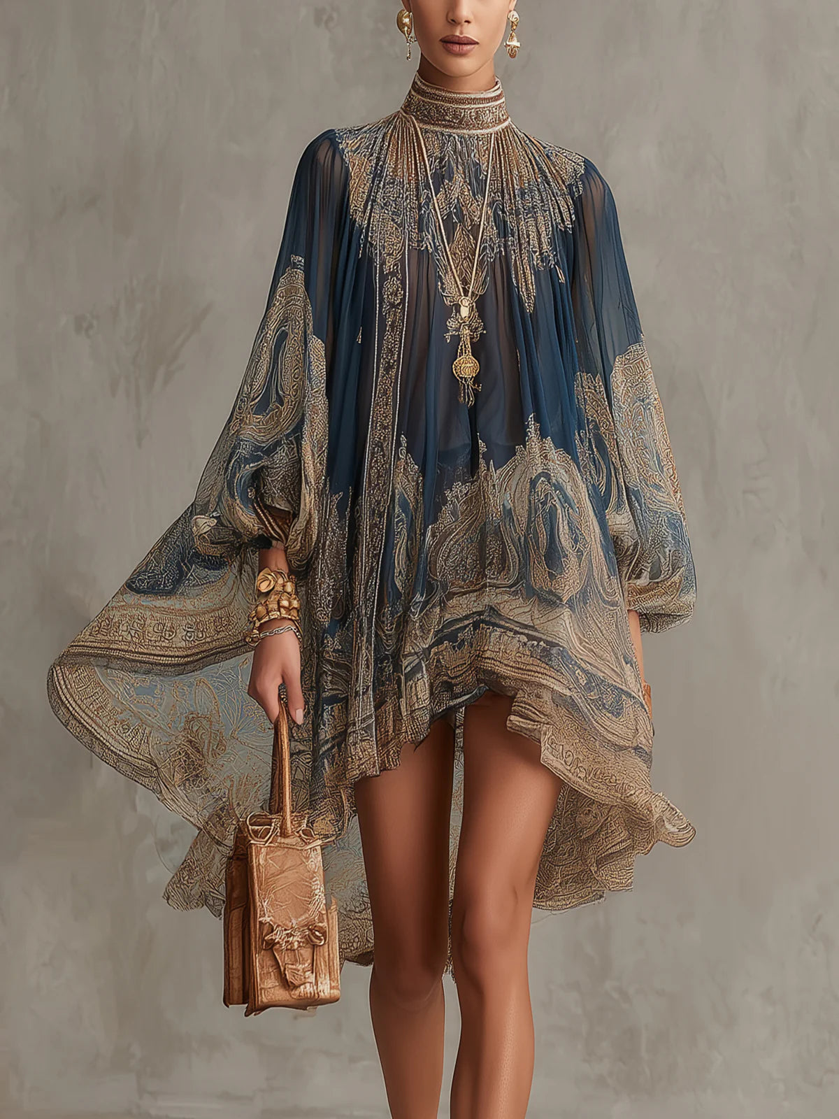 Mini Dress in Navy Chiffon
