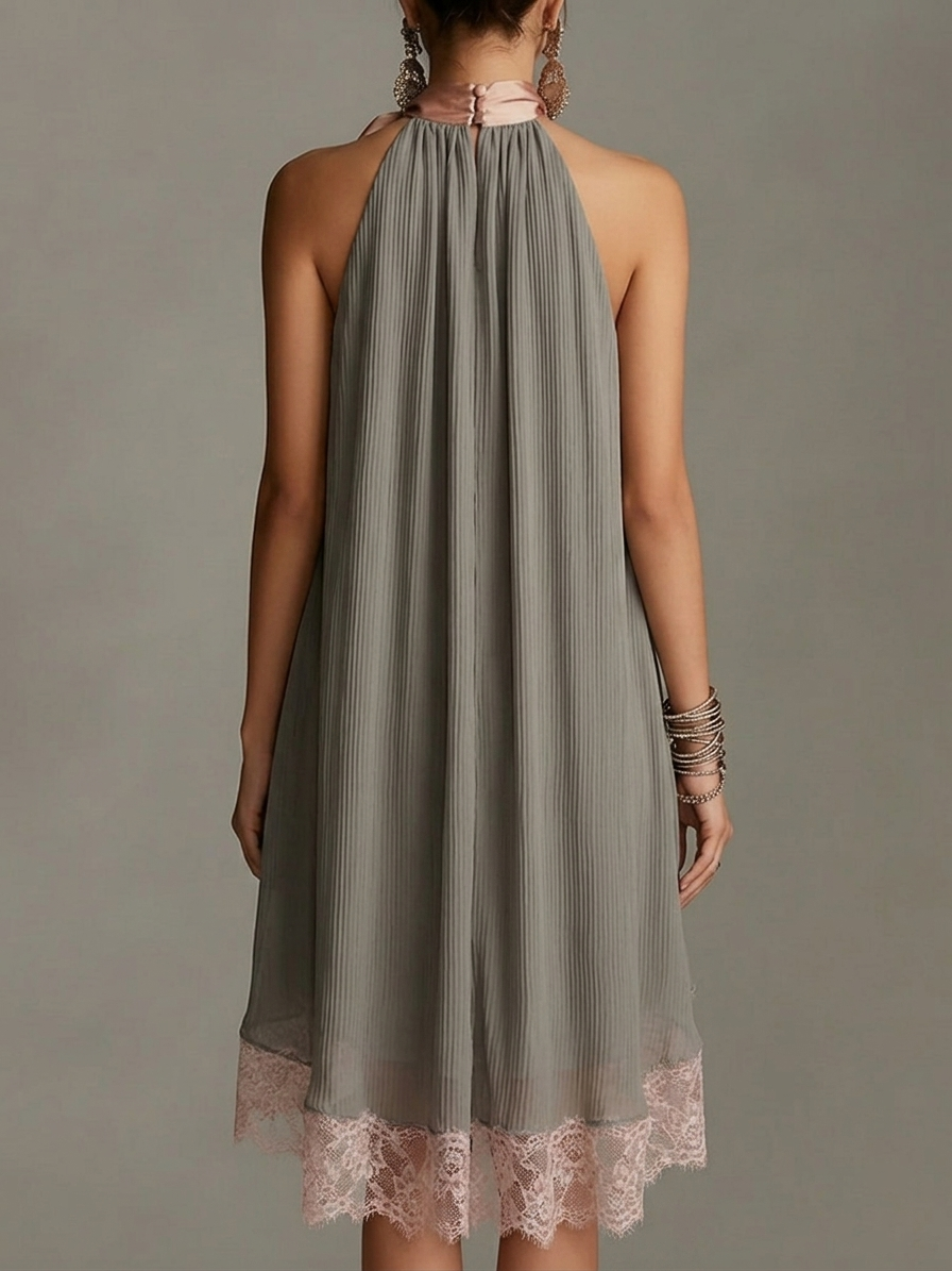 Mini Satin Dress with Lace Bow