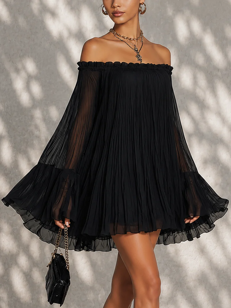 Océane | Black Off-Shoulder Mini Dress