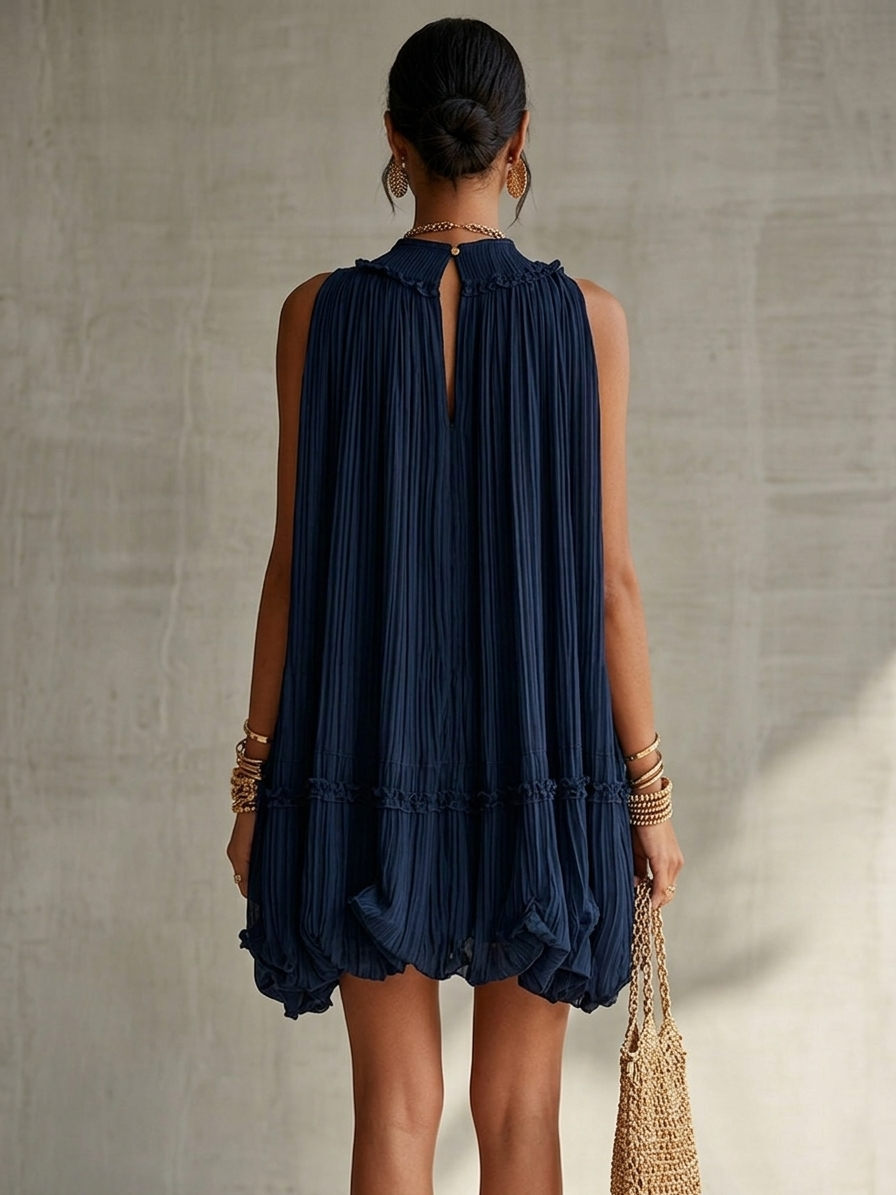Mini Chiffon Dress with American Collar