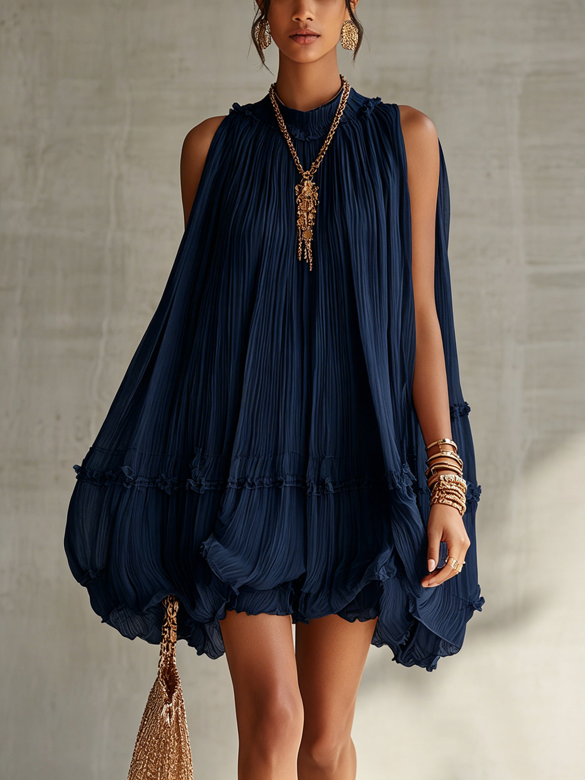 Mini Chiffon Dress with American Collar