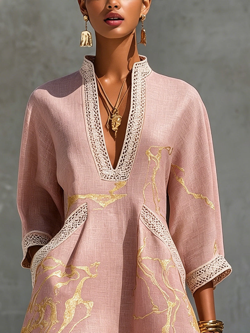 Ninon | Pink Lace Midi Dress