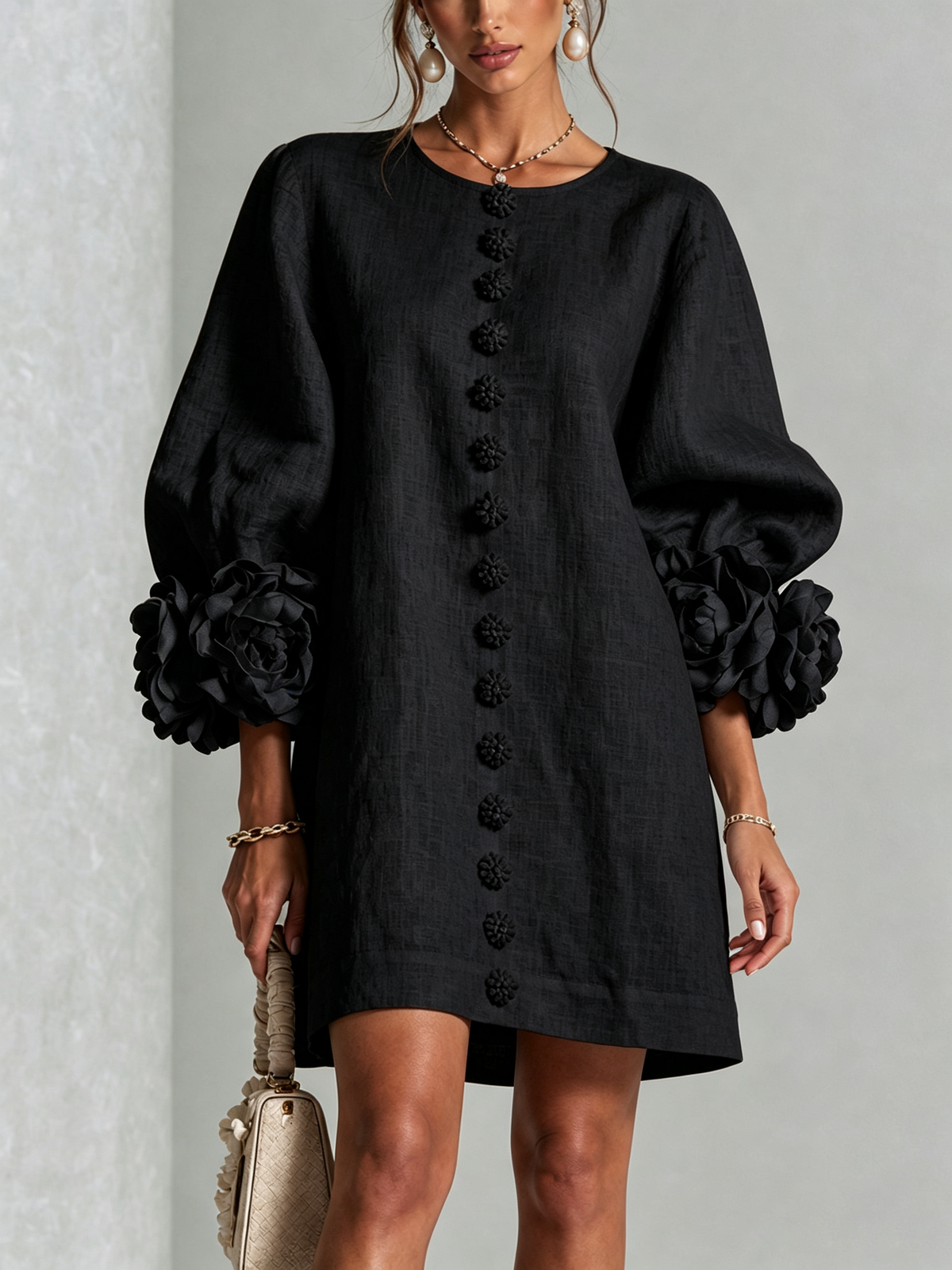 Buttoned Floral Mini Dress