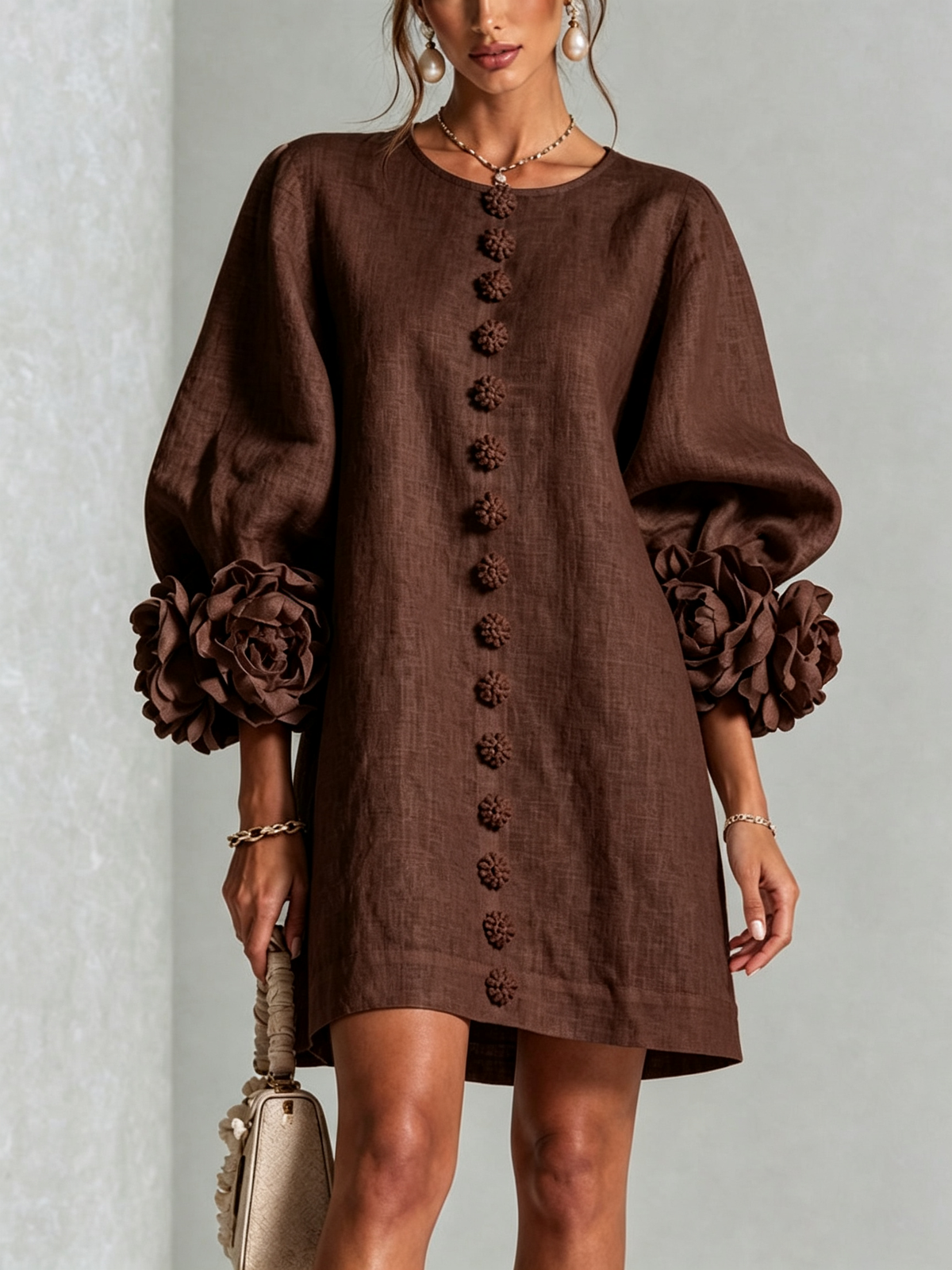 Buttoned Floral Mini Dress