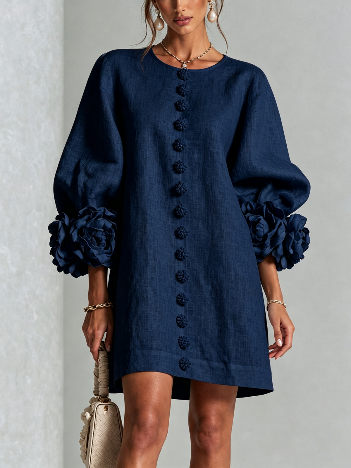 Buttoned Floral Mini Dress